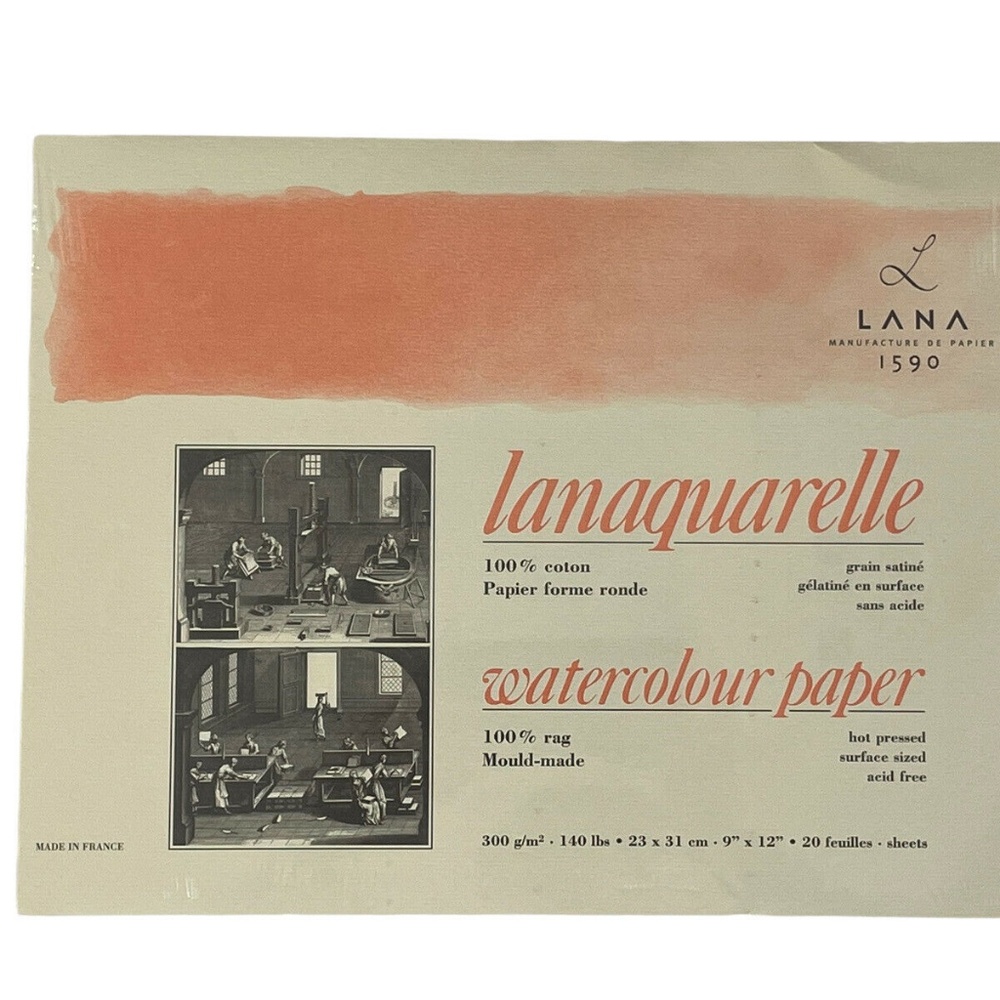 LANA Watercolor Paper 140 lbs hot pressed surface sized acid free 9"x12"